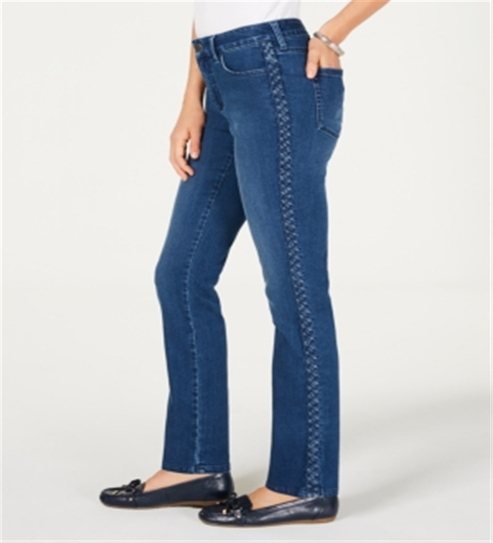 Calça jeans feminina Charter Club Lexington com perna reta e listras trançadas - Azul, tamanho 4