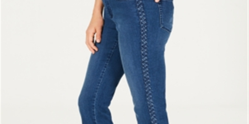 Calça jeans feminina Charter Club Lexington com perna reta e listras trançadas - Azul, tamanho 4