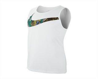 Camiseta regata de treino Nike Dri Fit Swoosh Standard Fit masculina, branca, tamanho pequeno