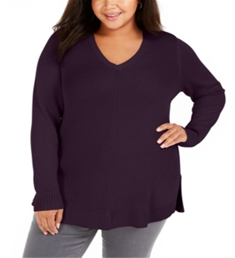 Suéter feminino Charter Club Plus com decote em V, roxo, tamanho 1X