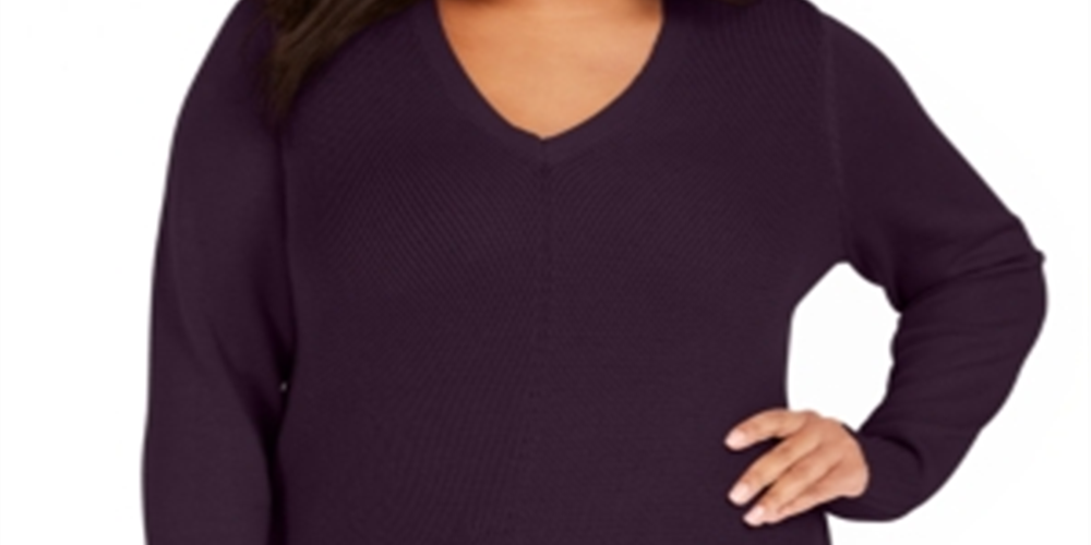 Suéter feminino Charter Club Plus com decote em V, roxo, tamanho 1X