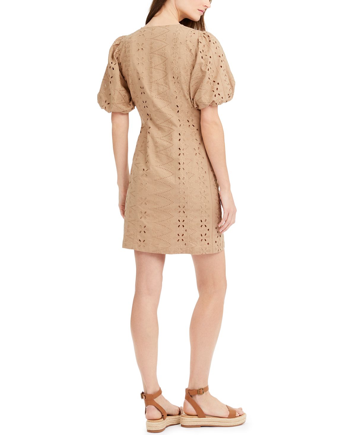 Vestido feminino com manga bufante e ilhós INC International Concepts, marrom, tamanho 2