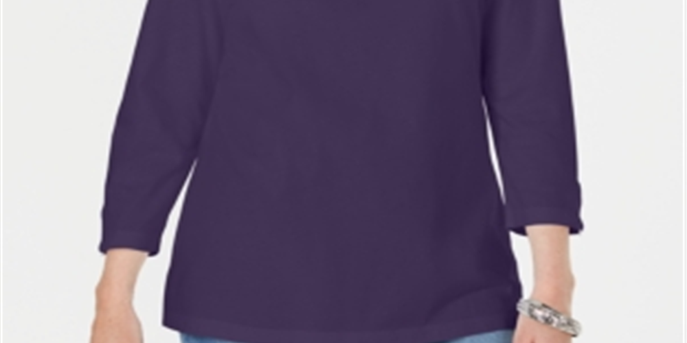 Karen Scott Blusa feminina manga três quartos roxa tamanho XX-G