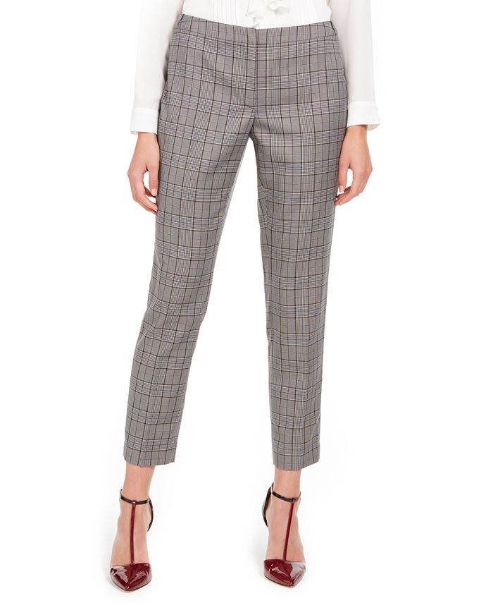Calça reta xadrez xadrez Calvin Klein feminina, cinza, tamanho 12
