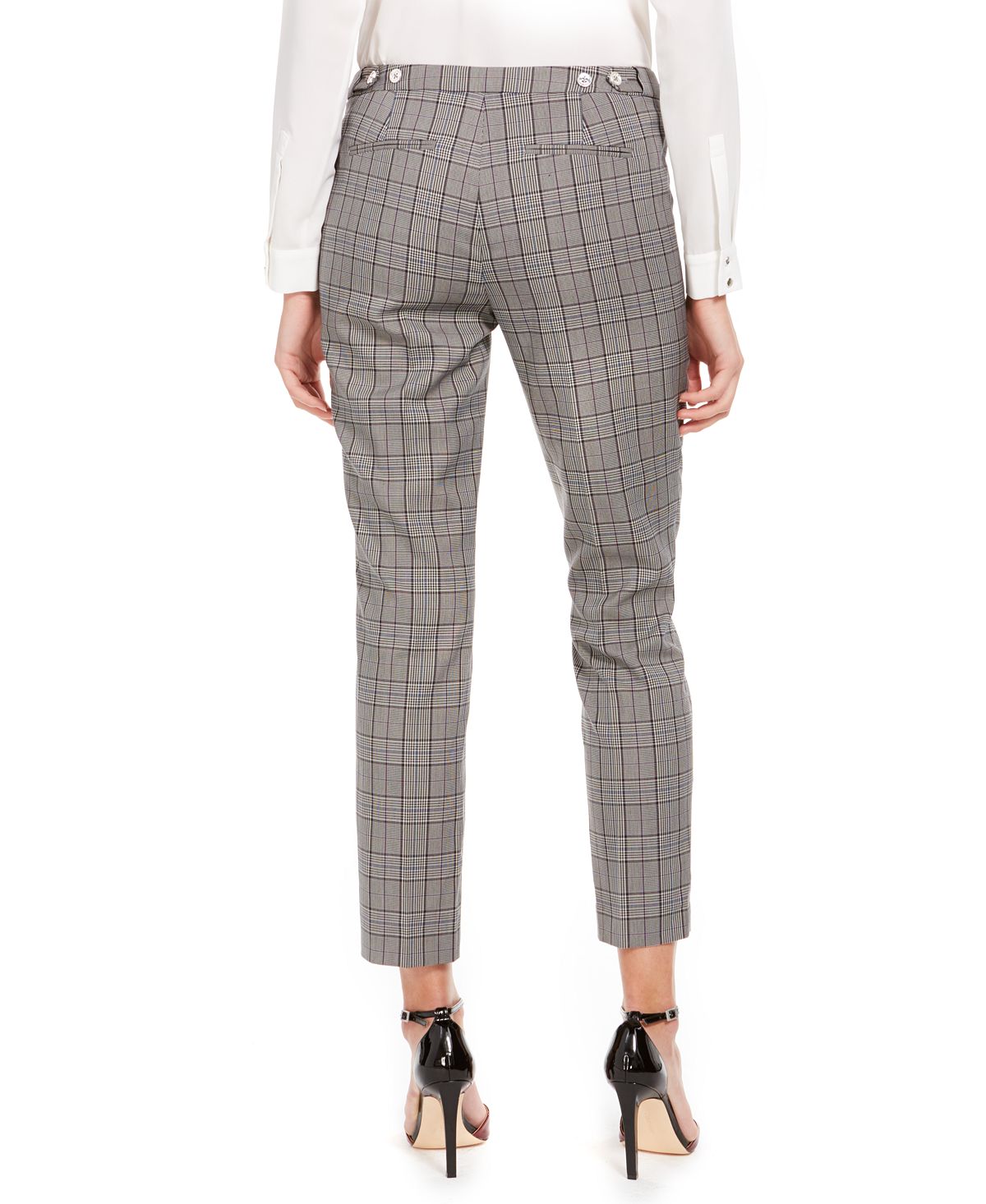 Calça reta xadrez xadrez Calvin Klein feminina, cinza, tamanho 12