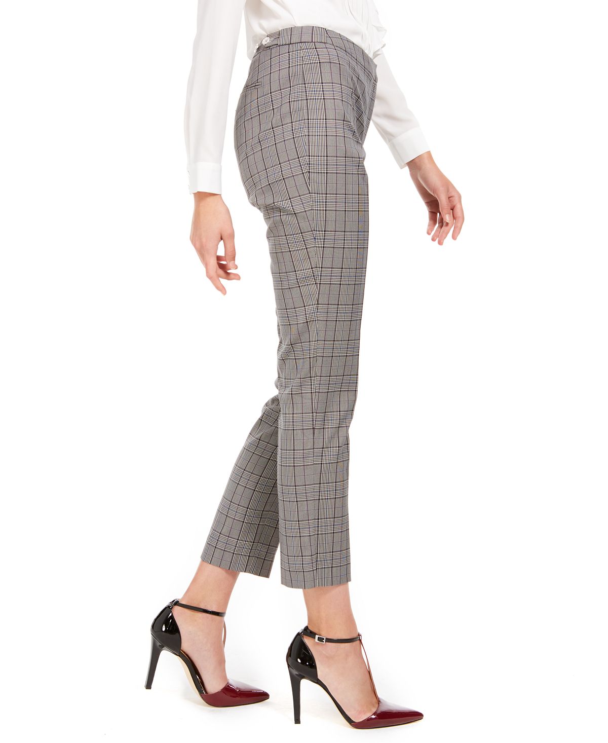 Calça reta xadrez xadrez Calvin Klein feminina, cinza, tamanho 12