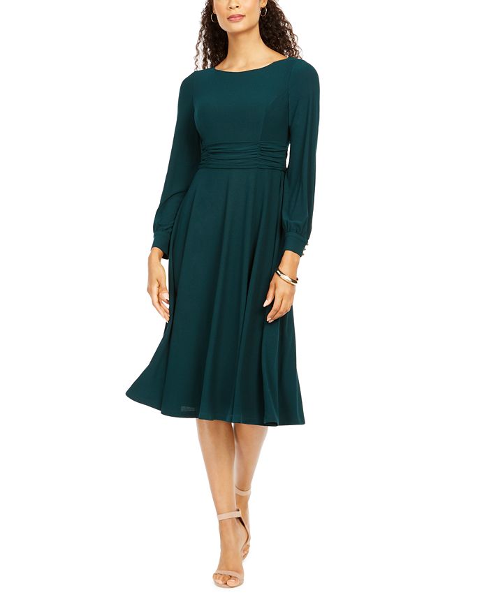 Vestido midi elástico franzido feminino Jessica Howard, verde, tamanho 8, pequeno