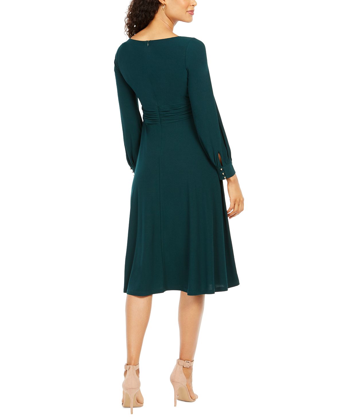 Vestido midi elástico franzido feminino Jessica Howard, verde, tamanho 8, pequeno