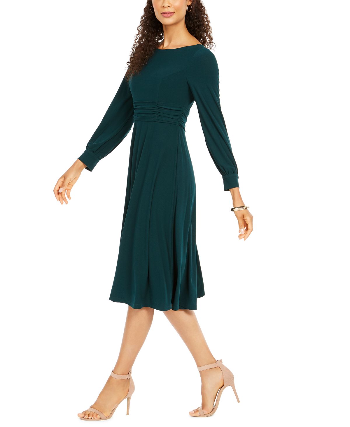Vestido midi elástico franzido feminino Jessica Howard, verde, tamanho 8, pequeno