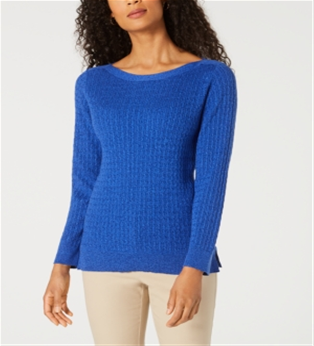 Karen Scott Suéter Feminino de Algodão com Gola Canoa Azul Tamanho XS
