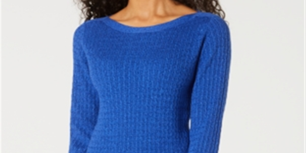 Karen Scott Suéter Feminino de Algodão com Gola Canoa Azul Tamanho XS