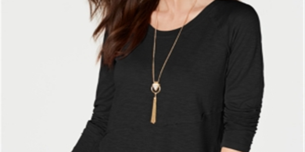 Camiseta feminina com costura Style &amp; Co, preta, tamanho médio