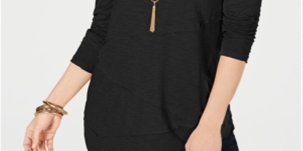 Camiseta feminina com costura Style &amp; Co, preta, tamanho médio