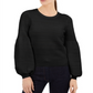 Suéter feminino de malha canelada com gola redonda, tamanho grande, preto, da INC International Concepts