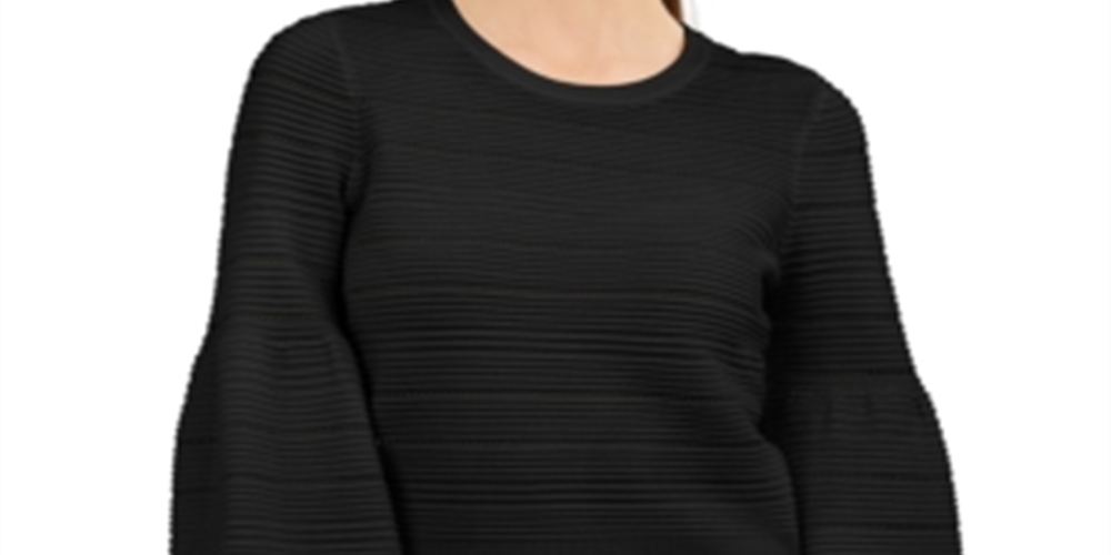 Suéter feminino de malha canelada com gola redonda, tamanho grande, preto, da INC International Concepts