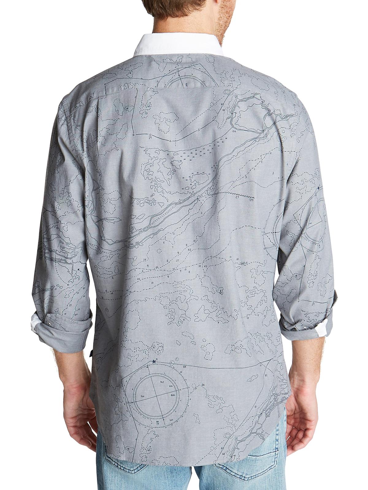Camisa casual masculina com estampa de mapa Oxford Nautica, cinza, tamanho grande