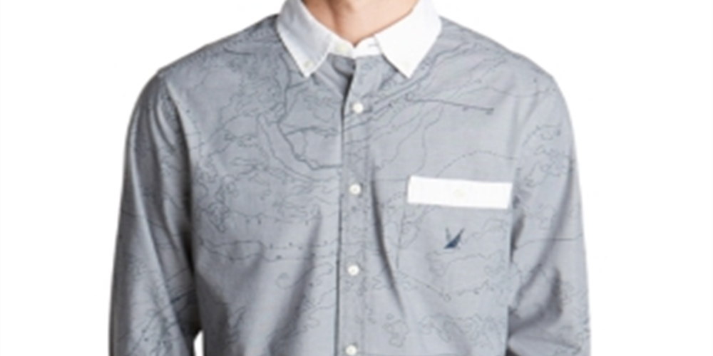 Camisa casual masculina com estampa de mapa Oxford Nautica, cinza, tamanho grande