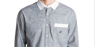 Camisa casual masculina com estampa de mapa Oxford Nautica, cinza, tamanho grande