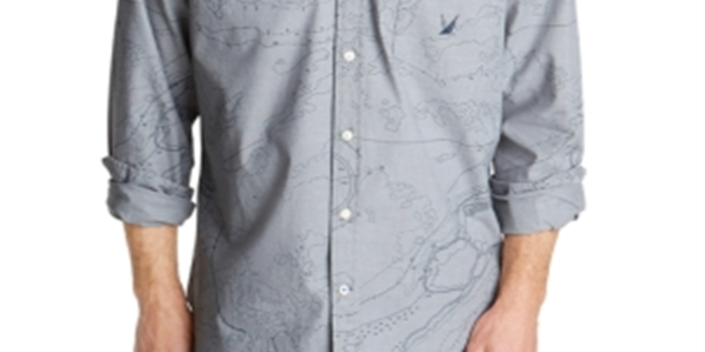Camisa casual masculina com estampa de mapa Oxford Nautica, cinza, tamanho grande