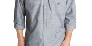 Camisa casual masculina com estampa de mapa Oxford Nautica, cinza, tamanho grande