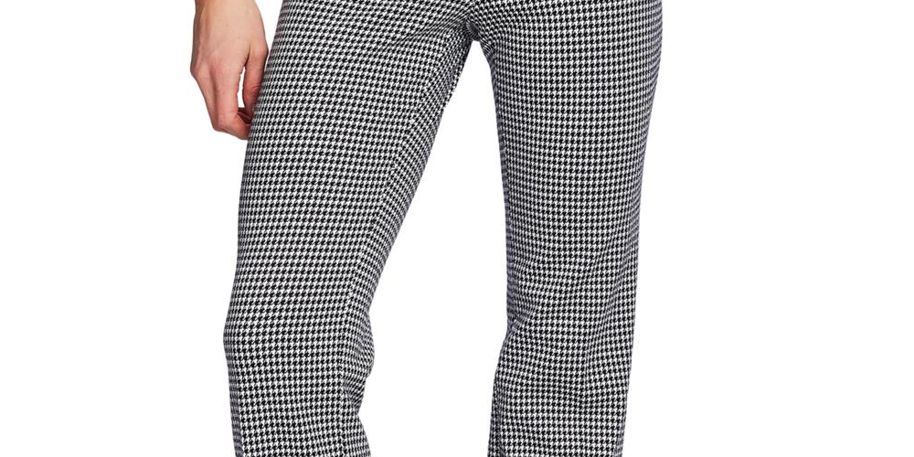 Calça feminina CeCe com zíper estilo pied-de-poule, perna reta, cinza, tamanho 10