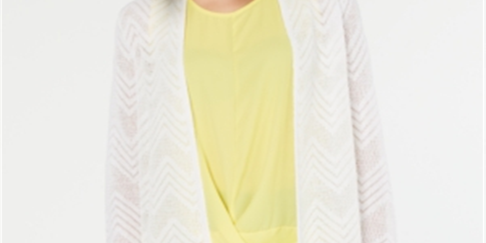 Cardigan feminino aconchegante com estampa ziguezague e chevron da INC International Concepts, branco, tamanho pequeno G