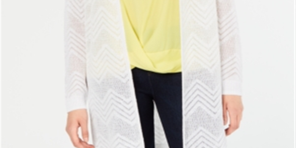 Cardigan feminino aconchegante com estampa ziguezague e chevron da INC International Concepts, branco, tamanho pequeno G