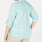 Blusa de linho feminina Charter Club Plus com estampa frontal de botões e mangas dobradas, tamanho 4X