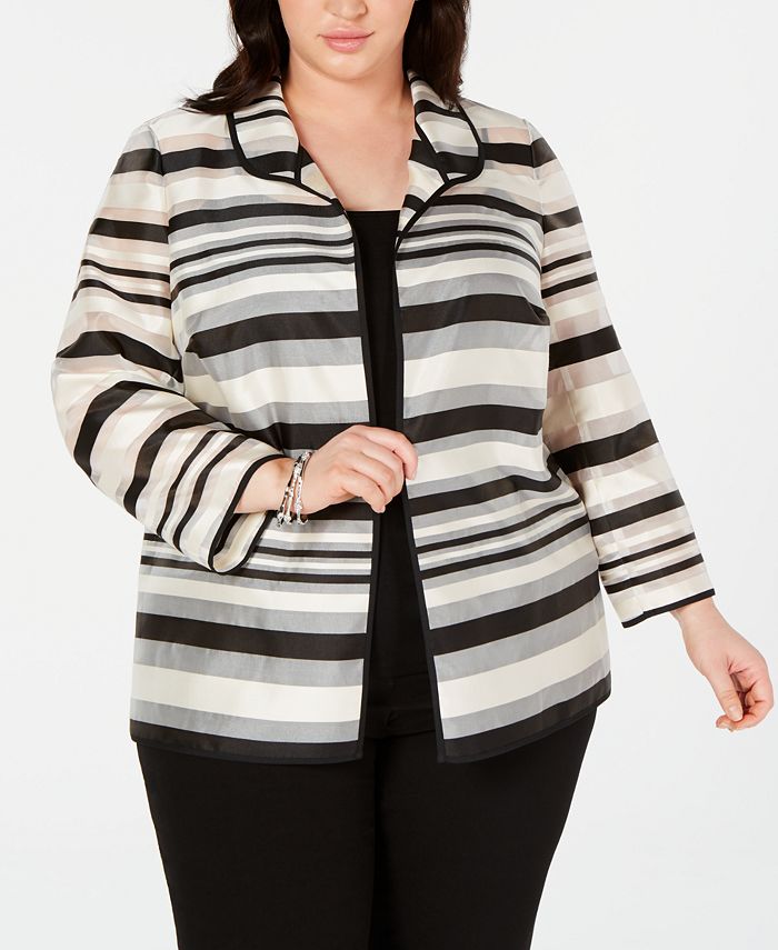 Jaqueta Kasper Plus Shadow Stripe Feminina Preta Tamanho 14W