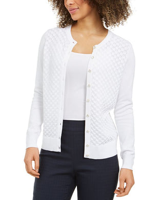 Cardigan feminino com ponto pavão Charter Club, branco, tamanho extrapequeno