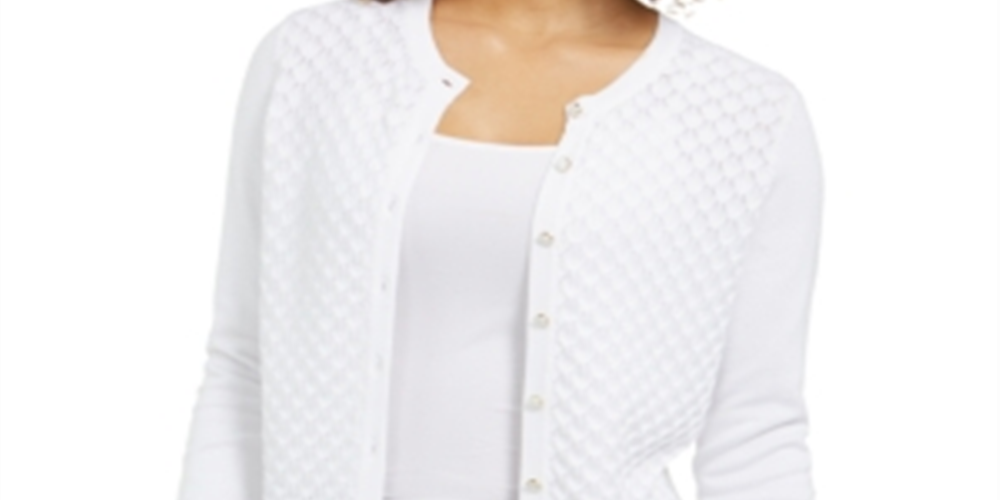 Cardigan feminino com ponto pavão Charter Club, branco, tamanho extrapequeno