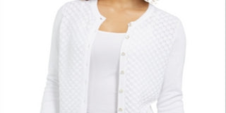 Cardigan feminino com ponto pavão Charter Club, branco, tamanho extrapequeno