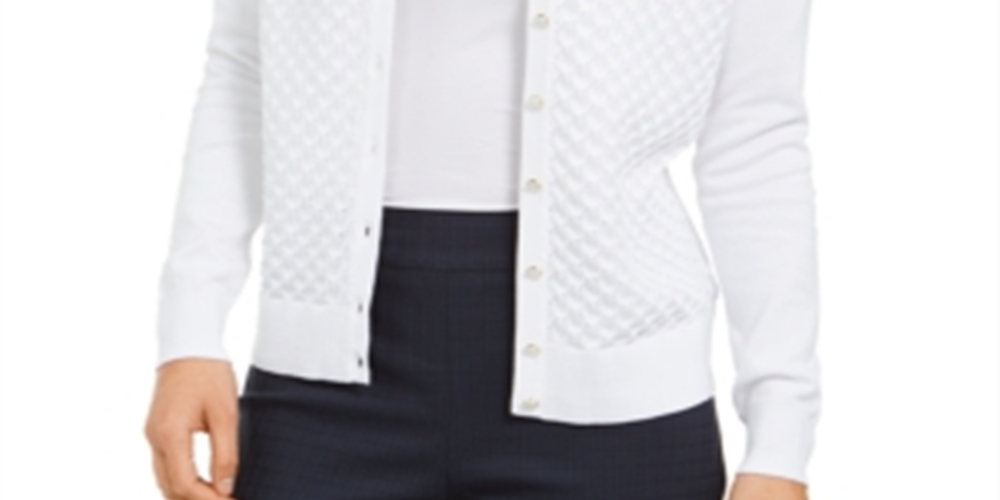 Cardigan feminino com ponto pavão Charter Club, branco, tamanho extrapequeno