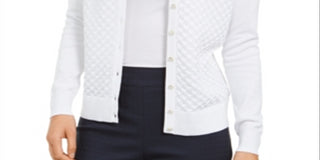 Cardigan feminino com ponto pavão Charter Club, branco, tamanho extrapequeno