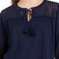 Charter Club Blusa de linho feminina com ilhós e borlas, tamanho pequeno, azul