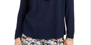 Charter Club Blusa de linho feminina com ilhós e borlas, tamanho pequeno, azul