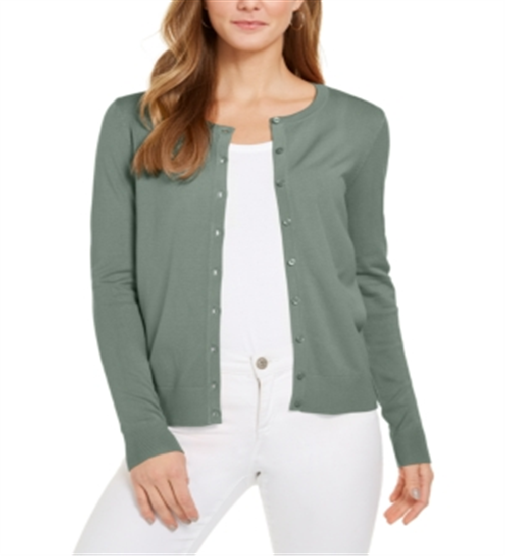 Camisa feminina Charter Club de manga comprida com botões na frente, verde, tamanho grande