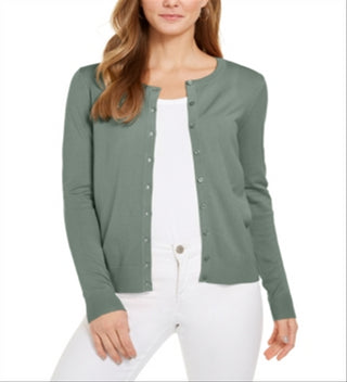 Camisa feminina Charter Club de manga comprida com botões na frente, verde, tamanho grande