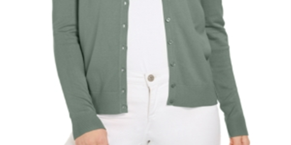 Camisa feminina Charter Club de manga comprida com botões na frente, verde, tamanho grande