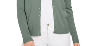 Camisa feminina Charter Club de manga comprida com botões na frente, verde, tamanho grande