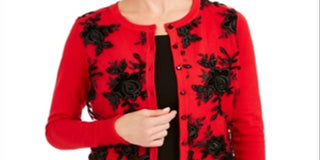 Suéter feminino com botões e lantejoulas Charter Club, vermelho, tamanho X-S