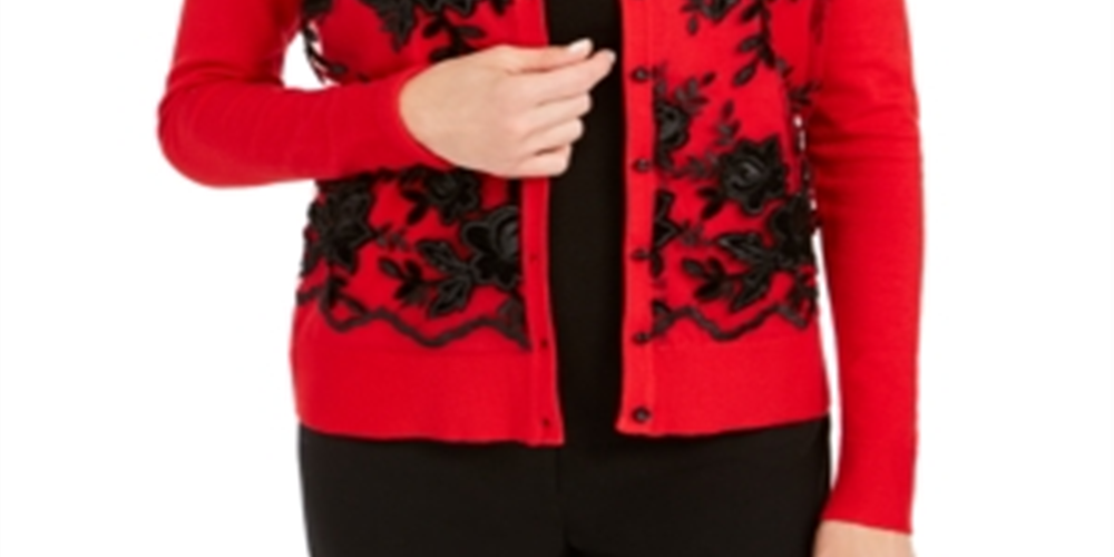 Suéter feminino com botões e lantejoulas Charter Club, vermelho, tamanho X-S