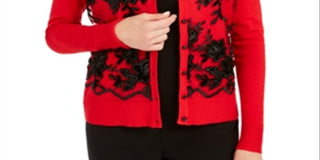 Suéter feminino com botões e lantejoulas Charter Club, vermelho, tamanho X-S