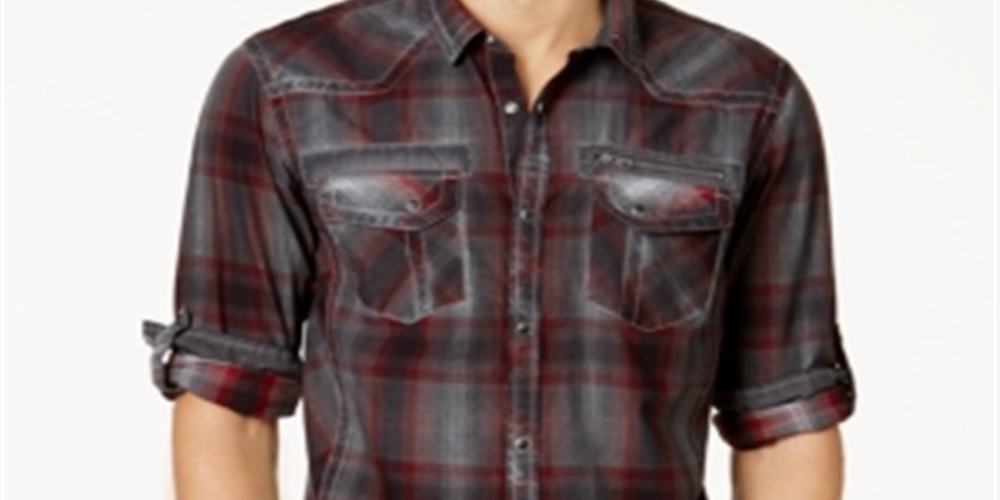 Camisa xadrez masculina Johnny Cotton Western da INC International Concepts, vermelha, tamanho XXX-G