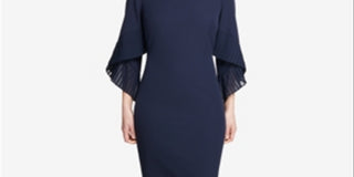 DKNY Women's Pleated Bell Sleeve Sheath Dress Blue Size 10