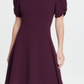 Vestido flare feminino DKNY com manga bufante e nó, roxo, tamanho 10