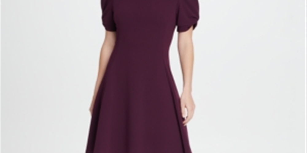 Vestido flare feminino DKNY com manga bufante e nó, roxo, tamanho 10