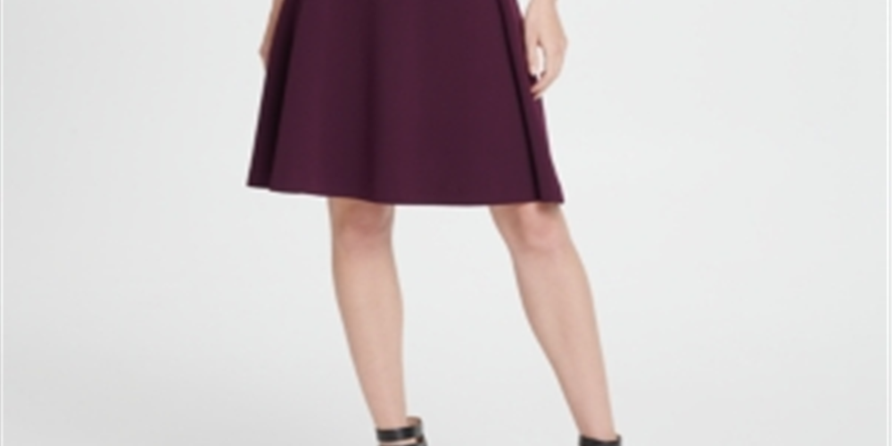 Vestido flare feminino DKNY com manga bufante e nó, roxo, tamanho 10
