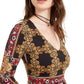Guss Top curto feminino, manga comprida, decote em V, preto, tamanho grande