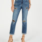 Calça jeans feminina estilo boyfriend, estampa animal destruída, tamanho 0, azul, da INC International Concepts